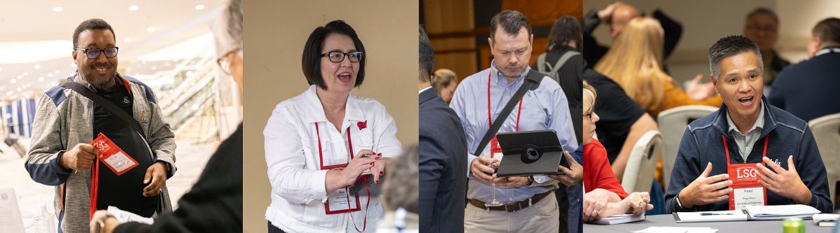 4 image montage of LSG Members at the Annual Meeting with their LSG badges 