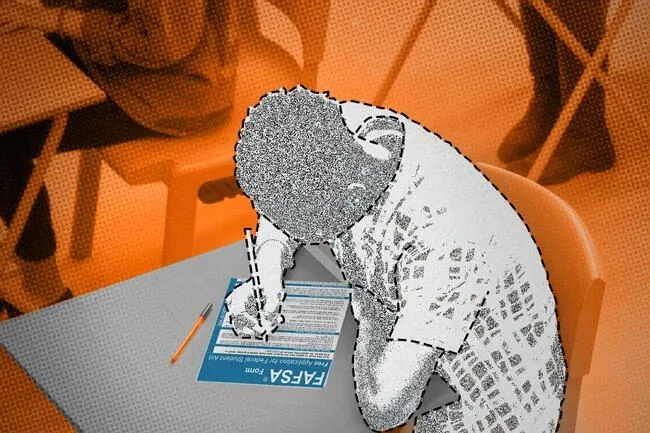graphic portraying student filling out Fafsa form